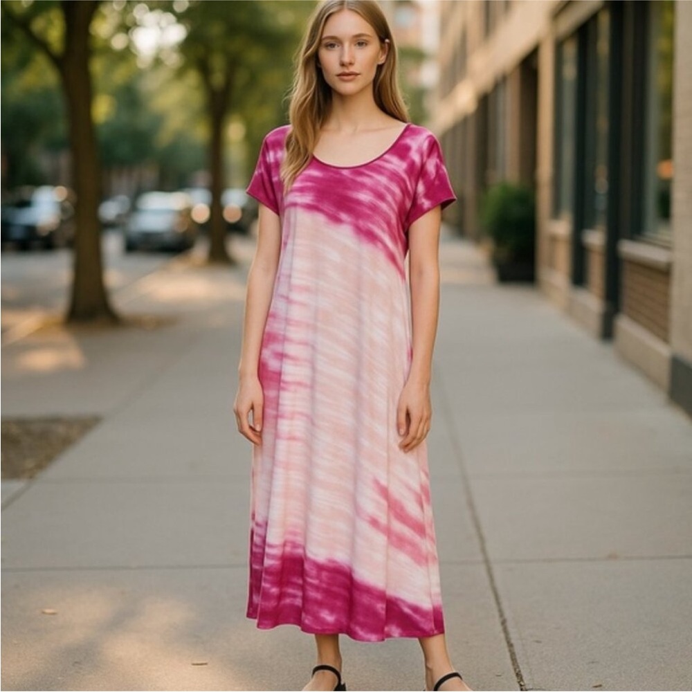 NWT ADYSON PARKER TIE DYE SUPER SOFT MAXI DRESS IN DUBARRY COMBO L